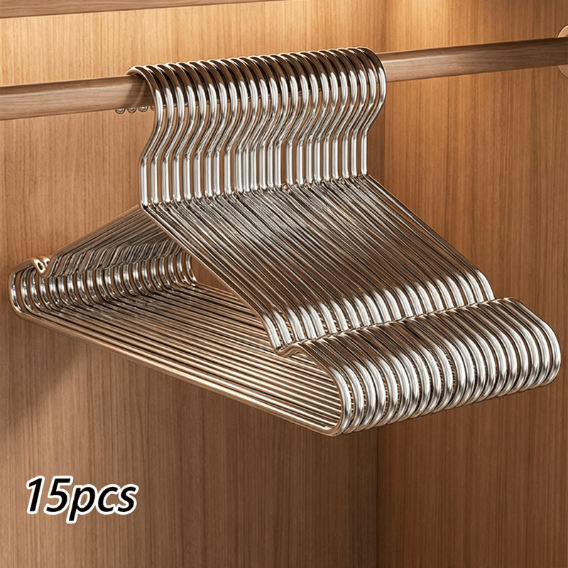 TEMU Durable Thick-polished Stainless Steel Hangers, Set Of 15, With Non-slip Shoulder And Swivel Hooks, No Bending, Space-saving Closet Organizer,