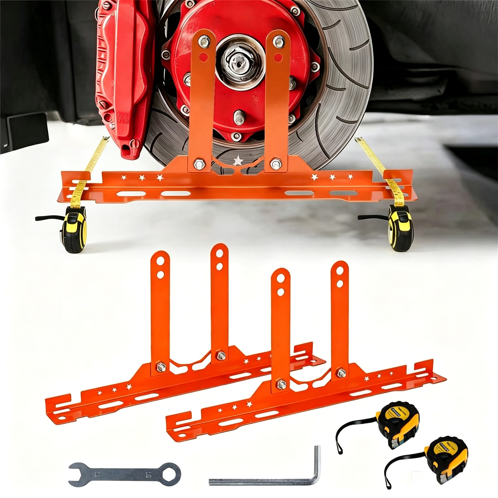 TEMU Heavy-duty Wheel Alignment Tool Kit, Including 2 Measuring Tapes And 2 Wrenches, Front Wheel And Arch Position Adjustment Plates For Cars, Suvs,