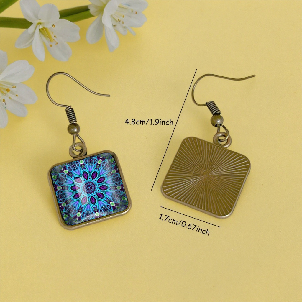 Blue Polish Art Flowers Heart Shaped Earrings