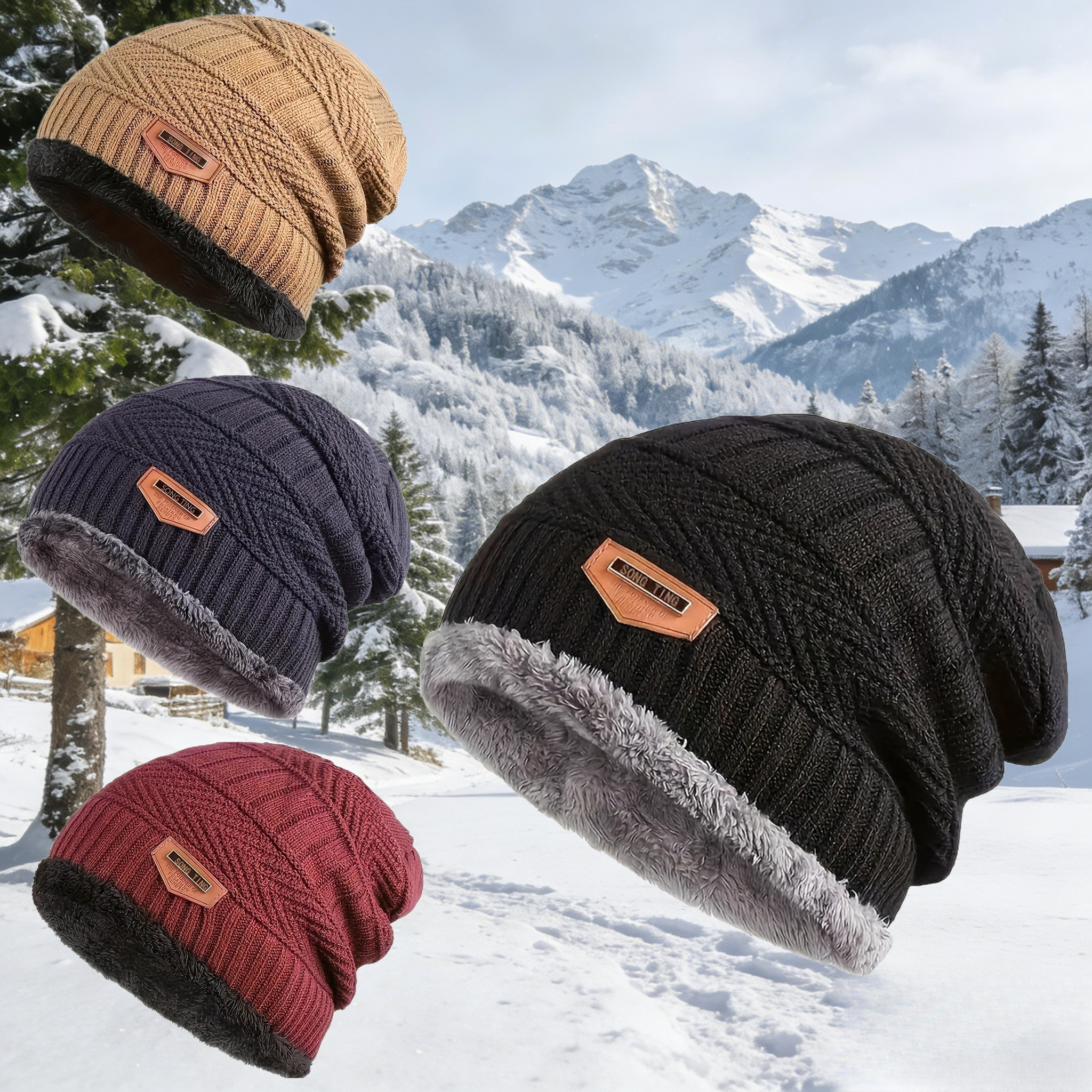 2pcs fashion knit beanies set lined winter hats for daily casual outfits
