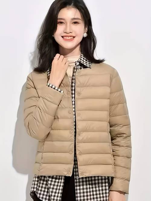 massive of units seasonal offer lightweight down inner wear for for autumn and daily commutes featuring a short round neck and convertible v neck design this thin and portable collarless jacket you warm