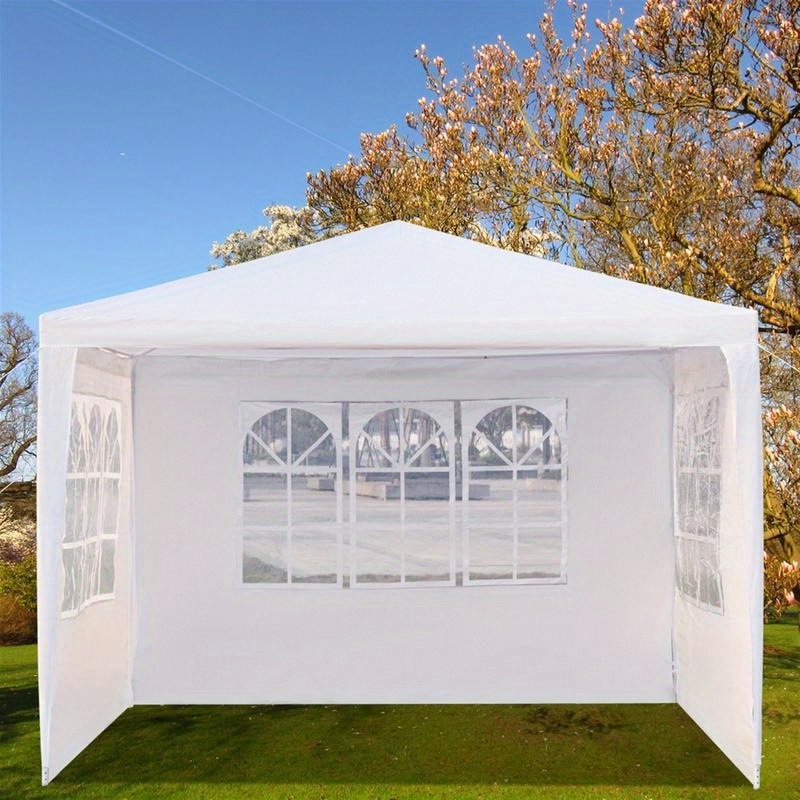 118.11*118.11inch 3-sided outdoor party tent, pergola, convenient awning, beach awning, PE cloth, plastic-sprayed iron pipe, spiral pipe, UV protection, easy to install, suitable for beach, backyard, camping picnic, barbecue, RV lawn, pool rest