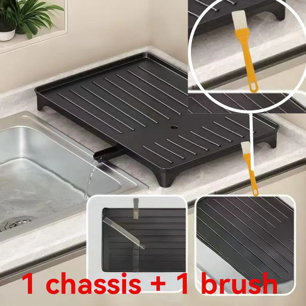 Organizador de escurridor de platos resistente para debajo del fregadero con sistema de drenaje - Caja de almacenamiento de cocina que ahorra espacio, drenaje anti-obstrucción, estantes de varios niveles para platos, tazones, tazas, utensilios - Organizador de gabinete fácil de limpiar para cocinas pequeñas - Negro moderno