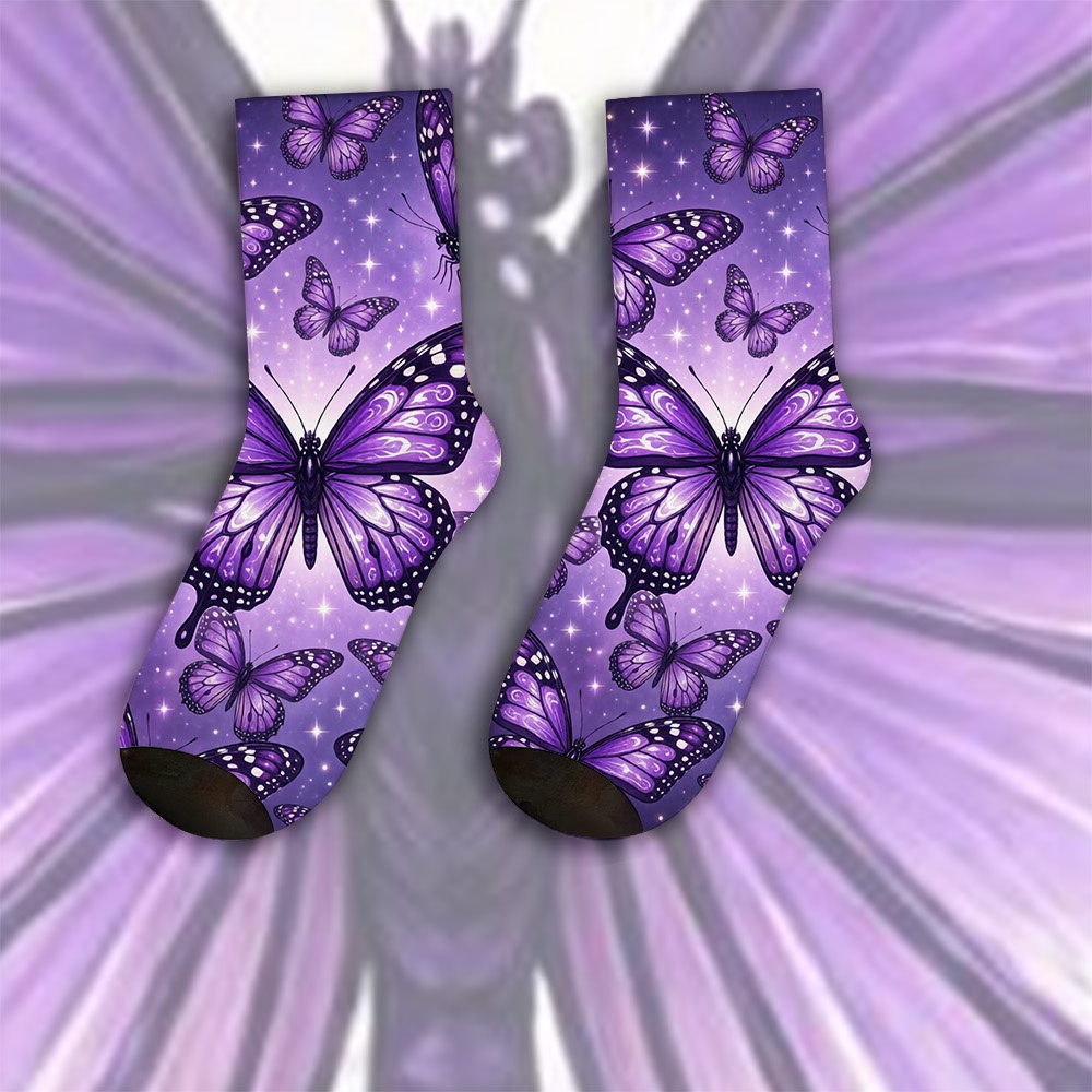 TEMU A Unique Pair Of Socks Designed With Purple For Women& Men, Sock| Ideal For Party Costume, Gifts, Daily Wear