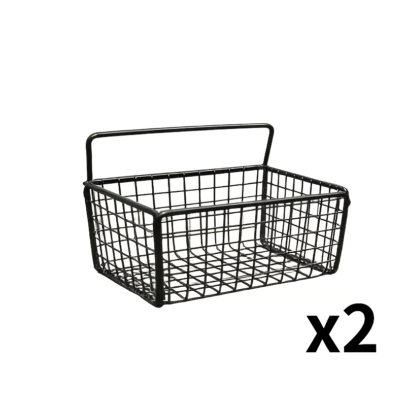 TEMU 2pcs Minimalist Black Wall Mount Wire Storage Baskets, Dense Grid Metal Hanging Organizer Rack, Punch-free Adhesive Iron Mesh Storage Bin For