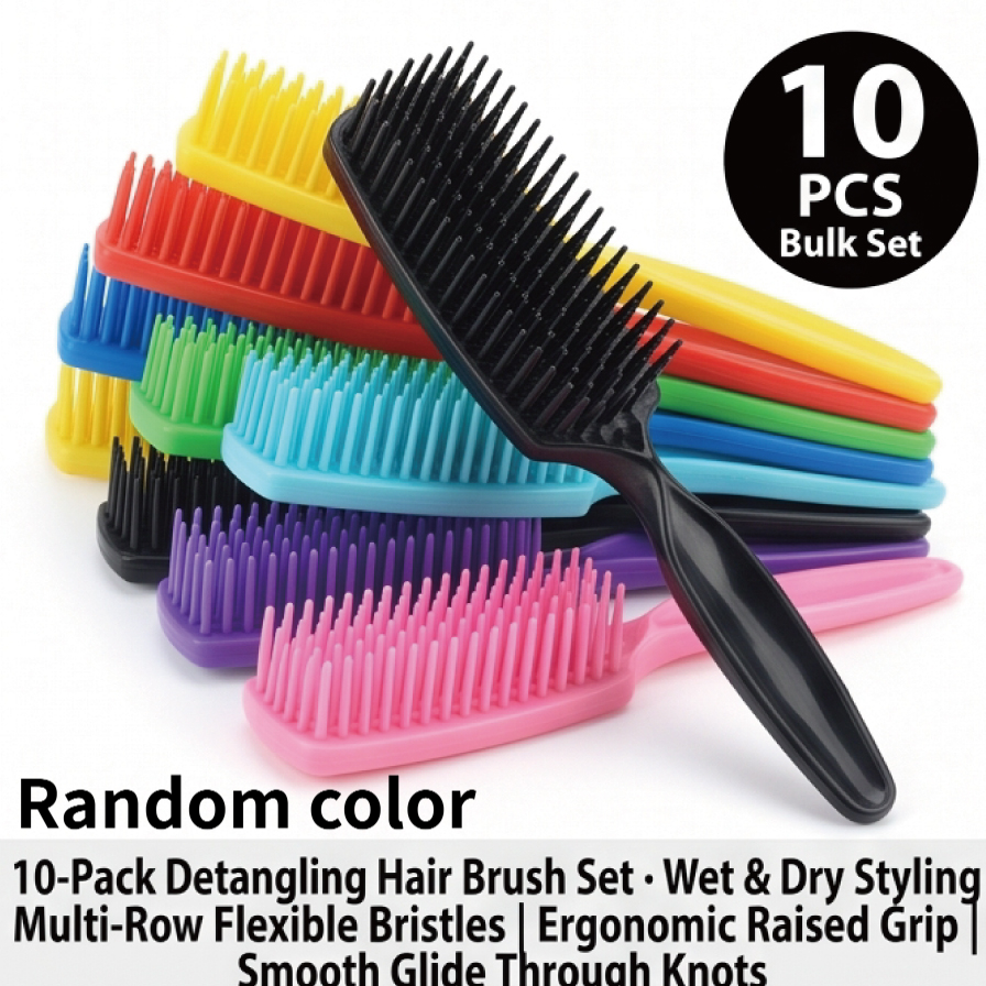 TEMU 10-pack Professional Hair Brush & Scalp Massager Suitable For Wet/dry Styling, Salon-quality Detangling Brushes With Ergonomic Grip For Wet/dry