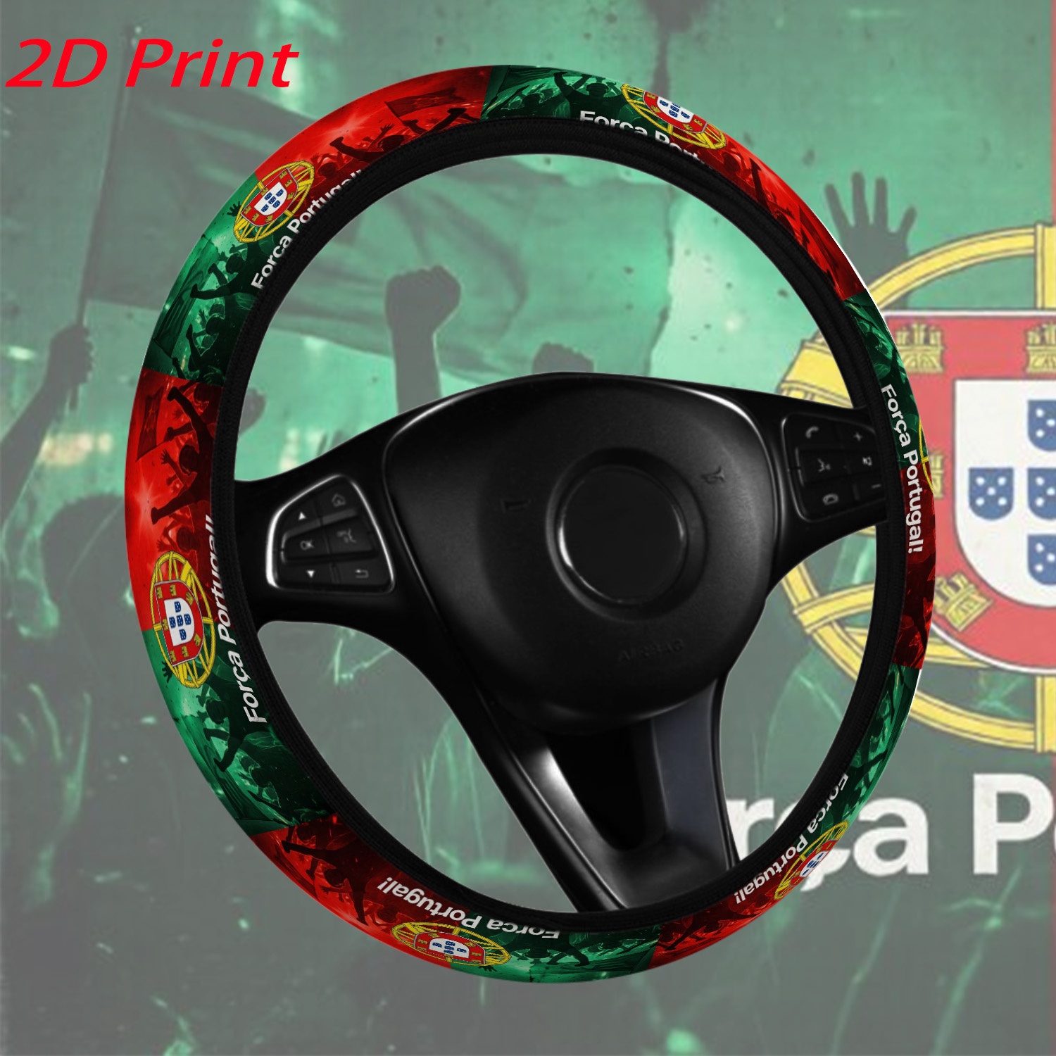 TEMU Housse de volant de voiture avec motif portugais stylé, protecteur de volant antidérapant de 15 pouces en néoprène, adapté à la plupart des
