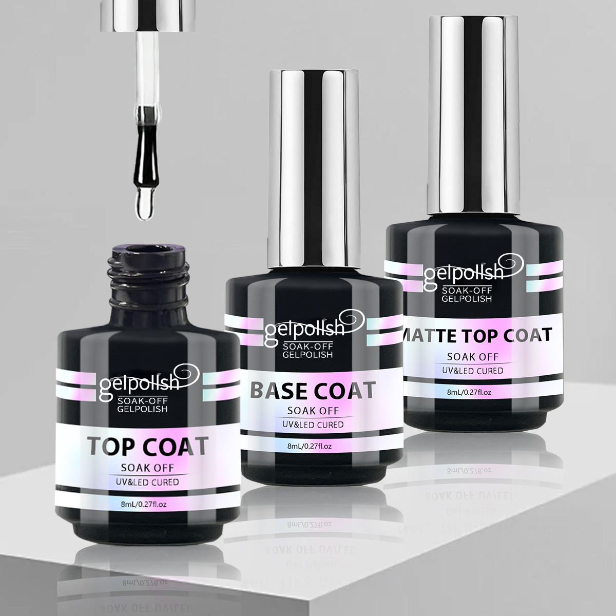 Image of 3pcs 8ml And No-wipe Gel Nail Polish Matte Coat Set, Shiny End And Long-lasting, Soak-off Led Nail Lamp Gel Nail Polish Design Gifts For Women, Requires /led Lamp For Use