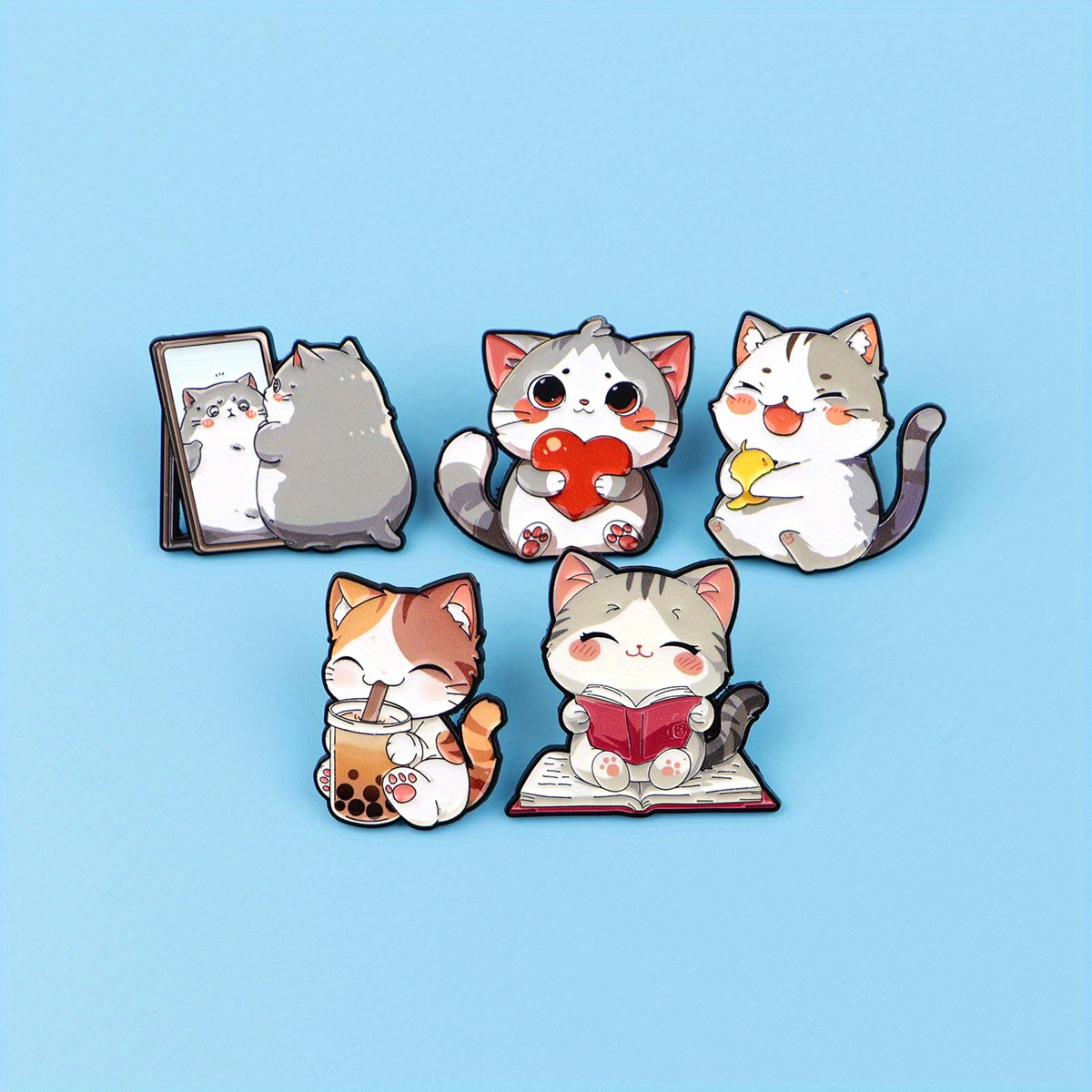 E-shop Set mit 5 bezaubernden Katzen-Emaillierpins, zum Dekorieren von , Rucksäcken und als Geschenk