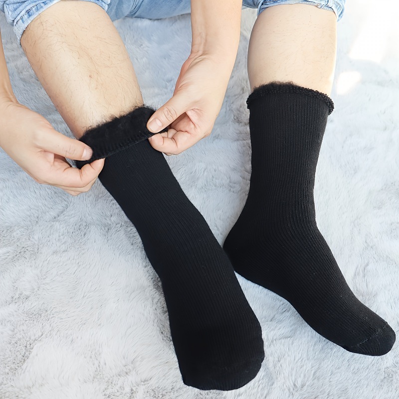 2-Pair Thermal Plush Fuzzy Lined Ski & Floor Socks, Anti-Slip