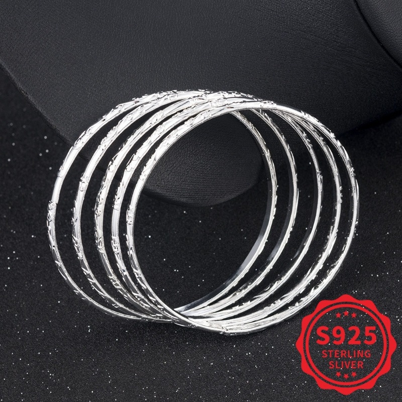 TEMU 5pcs Set Of 925 Sterling Silvery Geometric Bracelet, Women' Style Accessories, Suitable For Daily Wear, Not Easy To Allergies, Gift