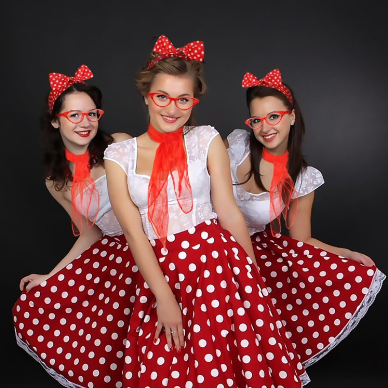 4pcs Women's 1950s Retro Accessories Set Vintage Red Polka 50s  Earrings, Lace-Up Scarf Hair/ Neck Accessory Kit for 1950s Themed Part