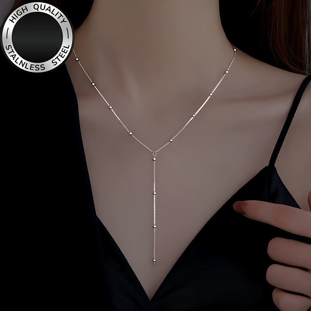 Trendy Dainty Golden Stainless Steel Necklace- Anti-Fading Tarnish Resistant, Simple Elegant Design, Perfect for Daily Wear& Party Outfits, Fashion Women's Long Jewelry Accessory, Ideal Gift for Her Wife Girlfriend Mom, Chic Minimalist