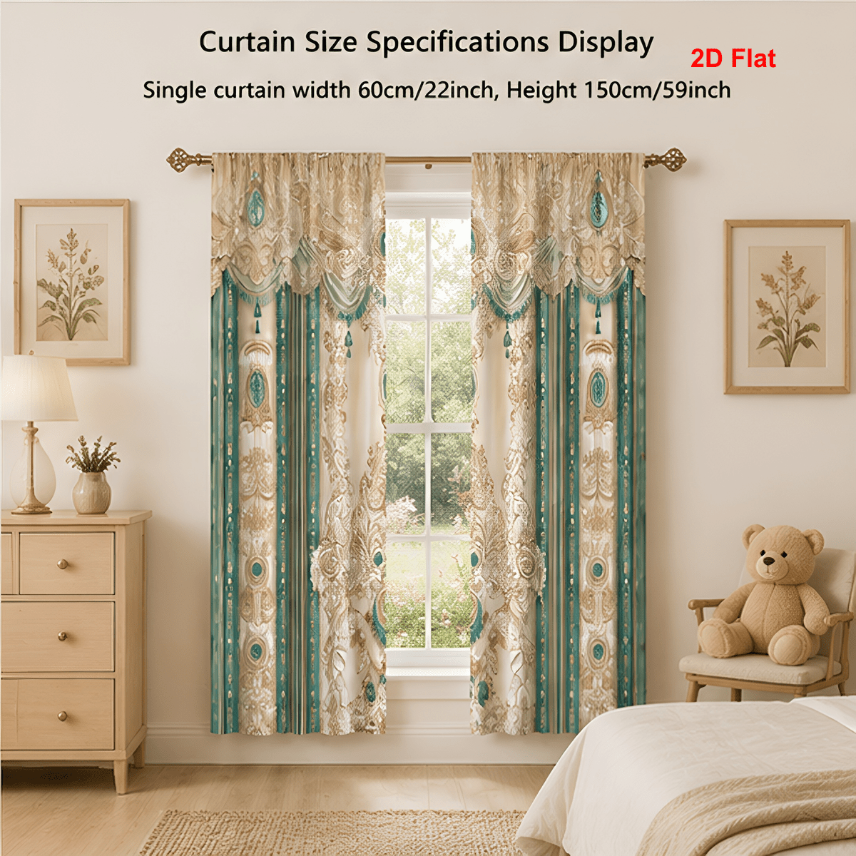 TEMU 2d Flat - 2pcs Thermal Insulated Sun Blocking Window Curtain Panels Soft Breathable Fabric In Elegant Neutral Tones Easy To Carry For Kitchen