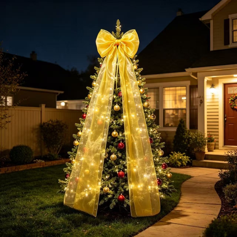 TEMU 74.8-inch Enormous Christmas Tree Topper Bow - Handmade Organza , Luxury Extra Large Treetop Star Decoration, Xmas Holiday Winter Home Party