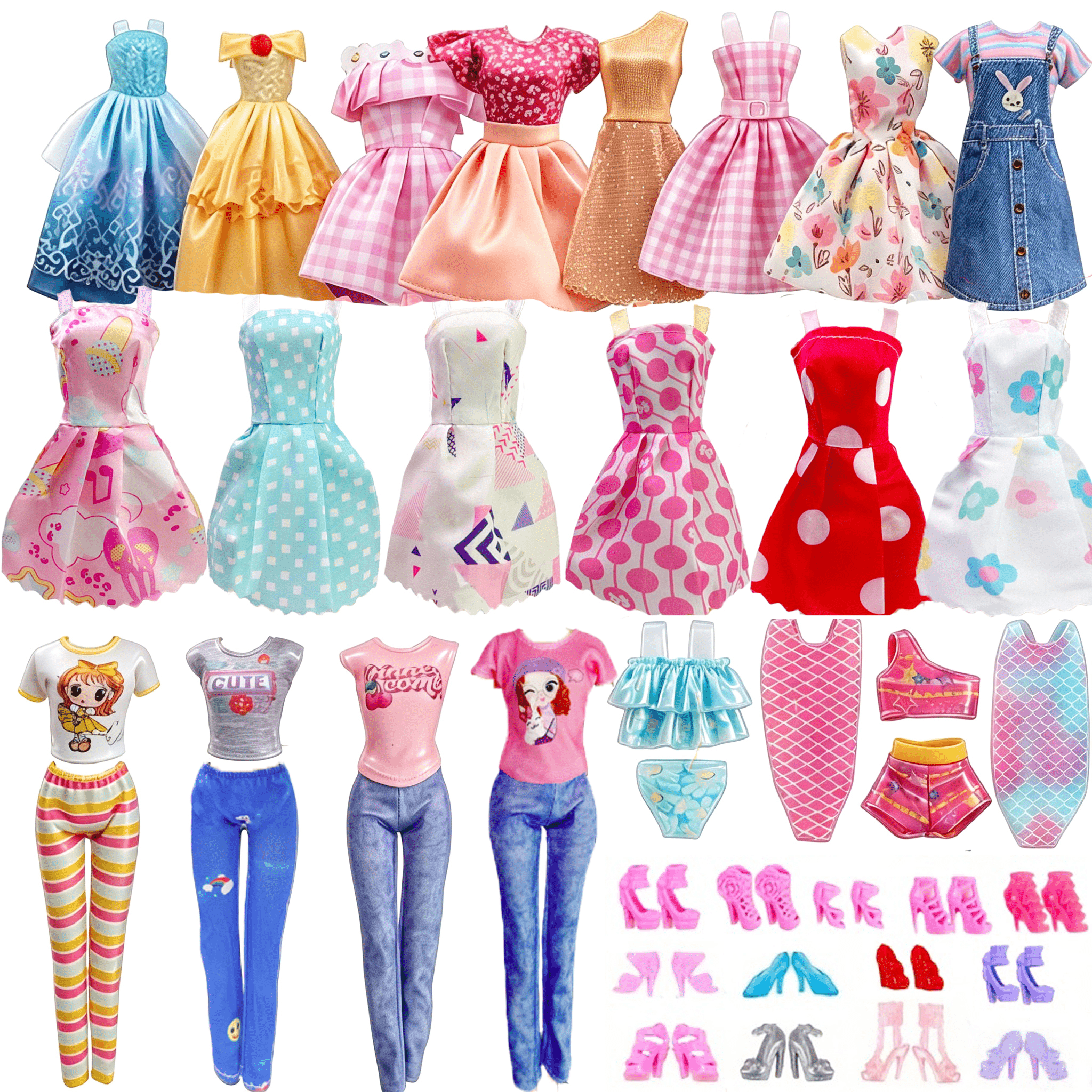 TEMU Luxury 32pcs Doll Wardrobe Set Includes 3pcs Fashion Dresses, 2 Sets Bikinis, 5pcs Short Skirts, 2pcs Tops And 2pcs Bottoms And 8pcs Hangers And