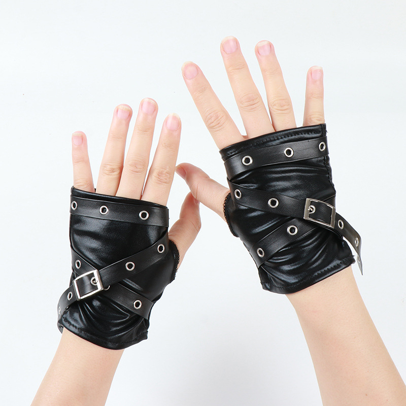 TEMU 1pc Dark Half-finger Gloves For Women, Gothic Black Fingerless Short Sleeve Cuffs, Edgy Y2k Niche Style