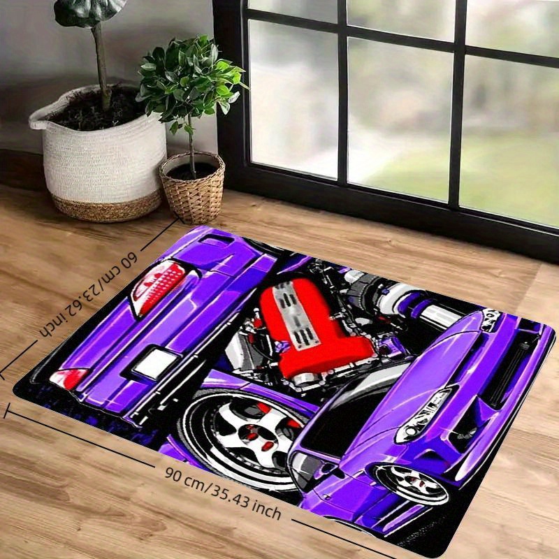 TEMU 1pc Large Sports Car Engine & - Purple & Red /jdm-inspired Car Floor Mat, Soft Fiber For, For Cave, Game Room, Car Enthusiast Gift, Auto-themed