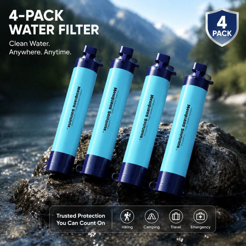 TEMU A 4-pack Of Water Purification Straws, Including A Portable Personal Water Purification Straw Protective Bag, Suitable For Travel, Survival, And