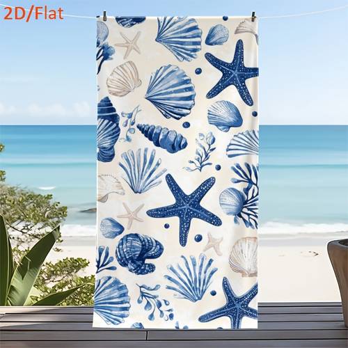 2d flat 1pc 2d flat blue shells and beach towel a must have for seaside vacations themed beach towel summer beach towel rectangular towel quick drying and absorbent suitable for outdoor travel beach camping