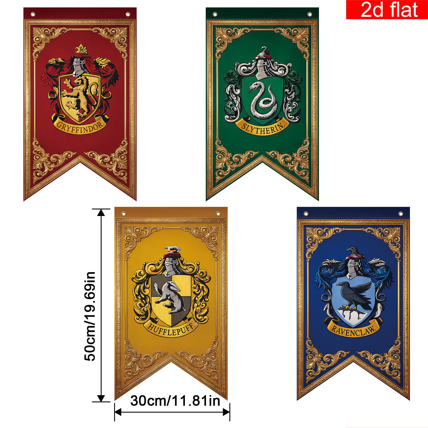 TEMU 2d Flat, 2d Flat Banners, 4pcs Harry Potter Themed Banners,, Uniform Four-corner European Scroll Golden- Hanging Cloth For Hogwarts, Hogwarts 4