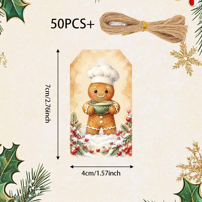 TEMU 50pcs/set Christmas Gingerbread Gift Tags, Watercolor-style Illustrations, Festive Attire Design, Perfect For Thank You, Holiday, Birthday,