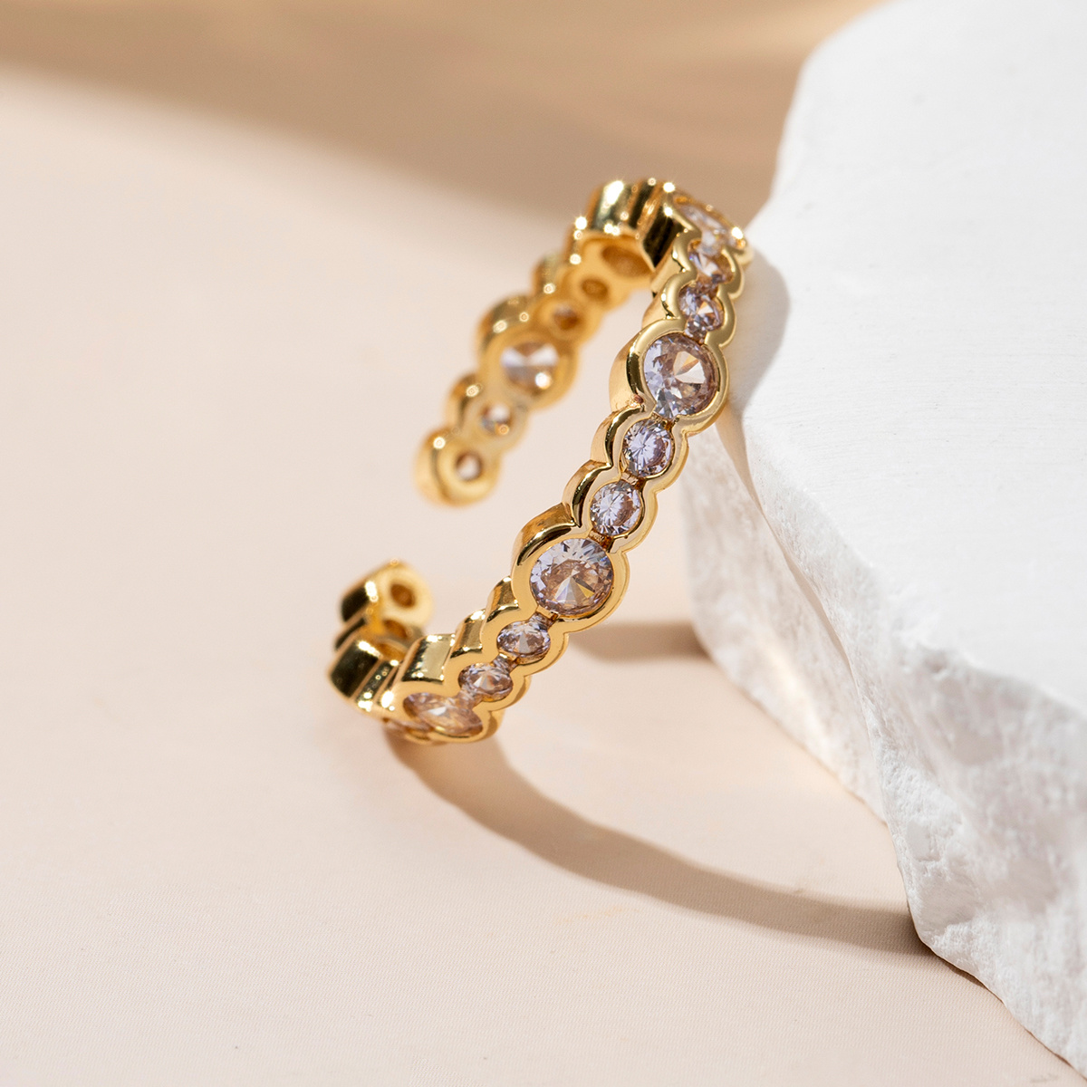 Adjustable Open Ring with Clear Cubic Synthetic Zirconia, Y2K Style