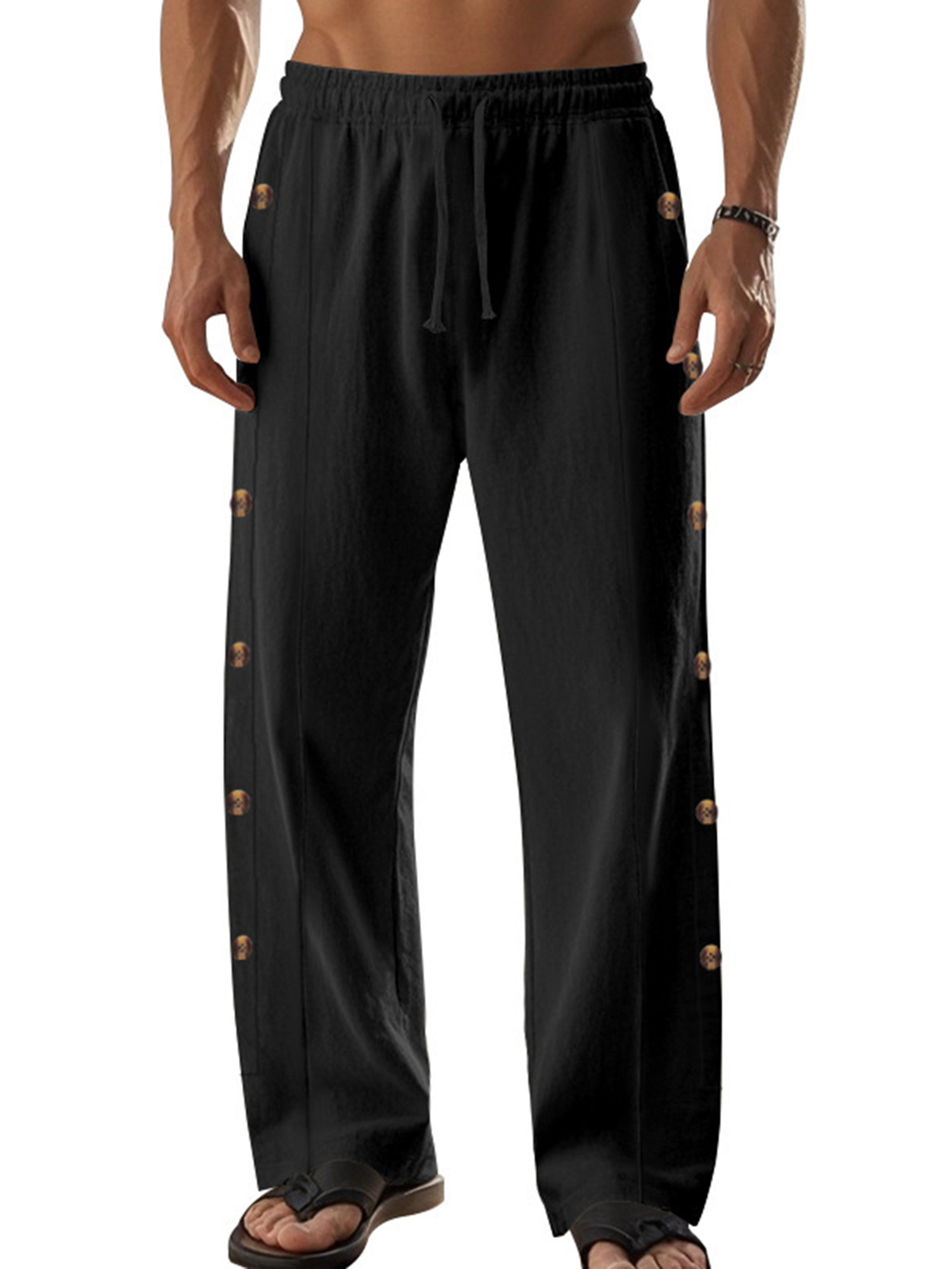 Mens Fashion Tear Away Basketball Pants Casual High Split Snap Button Post  Surgery Sweatpants