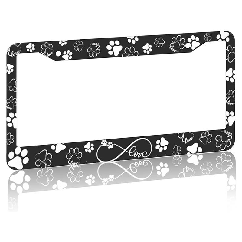 TEMU 2d Flat, Black Background White Print And Symbol Pattern Decorative Border, 12 X 6 Inches Aluminum License Plate Protector, Universal Car Plate