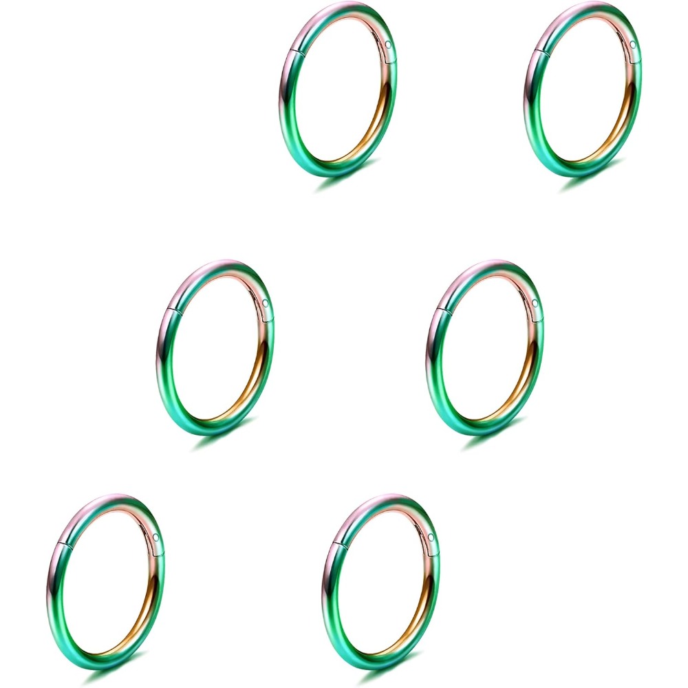 Image of 6pcs Stainless Steel Septum Clicker Ring | Hinged For Cartilage, Helix, Daith, Rook Piercing | Milocolato Brand, Suitable For Daily And Party Occasions