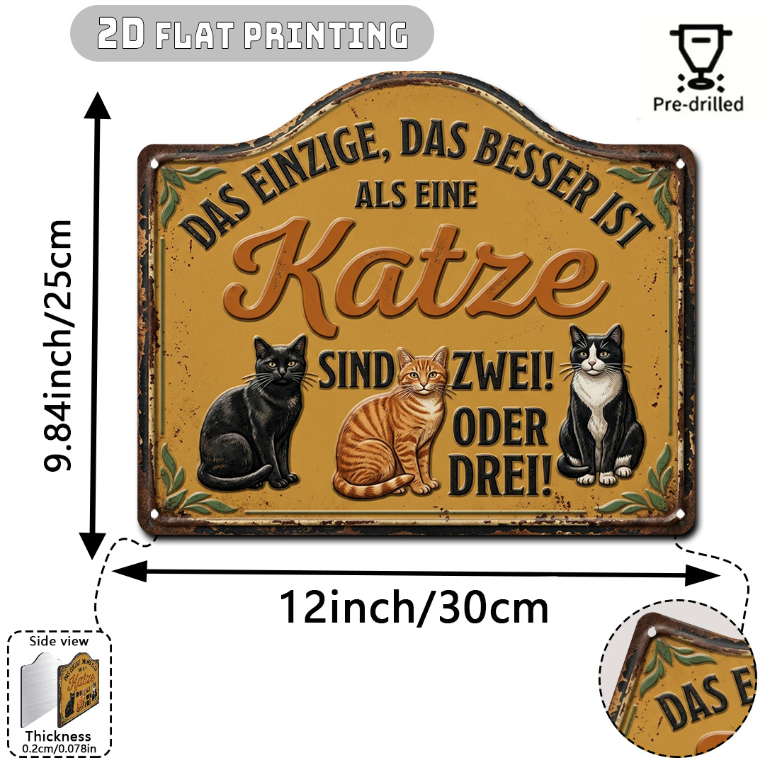 TEMU [2d Flat] 1pc Vintage Rusty Aluminum Cat Funny Sign, (12'x9.8'), Distressed Rust Texture, Humorous Pet Decor, Cat Lovers Gift, Durable Aluminum,