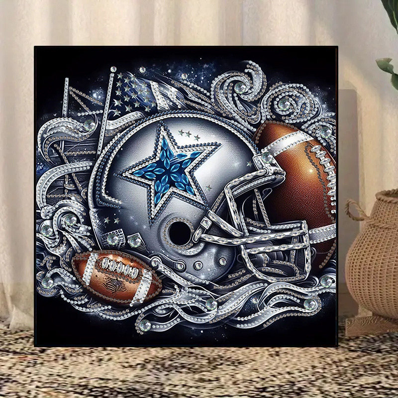 

5d Diy Kit - Football Design With Special Shaped Rhinestones, Mosaic Embroidery Craft For Home Wall Decor, 11.81x11.81 Inch Canvas (frame Not Included)