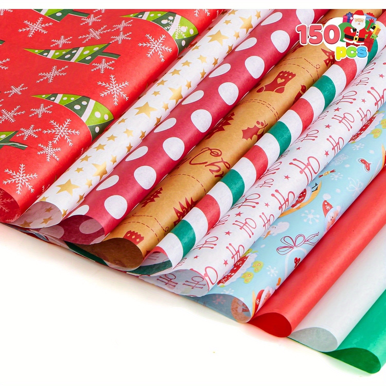 TEMU Syncfun 150 Sheets Christmas Tissue Paper Assorted Design; Easy And Fast Gift Wrapping Accessory Perfect For Present Boxes, Gift Wrapping Bags And Wine Bottles, Cardboard Cutouts
