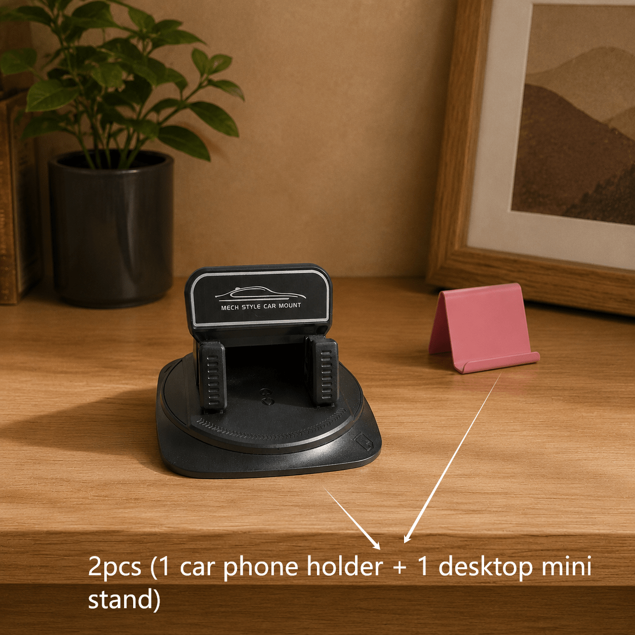 TEMU 2pcs Set Of Phone Holder Combination 360° Rotating Car Phone Holder And Desktop Mini Holder Abs Material Non-slip Fixed Bracket Car Dashboard