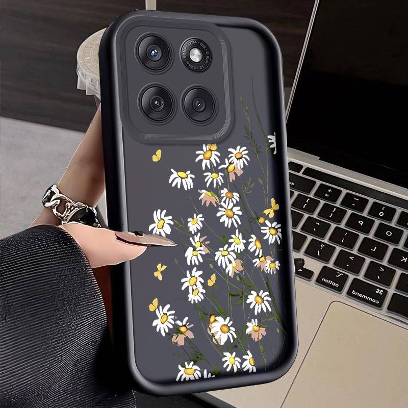BEENTRYS Custodia Floreale Per Motorola Edge 50 Fusion / Moto G85 – Silicone TPU Con Motivo Margherita E Bordi Ondulati, Nero