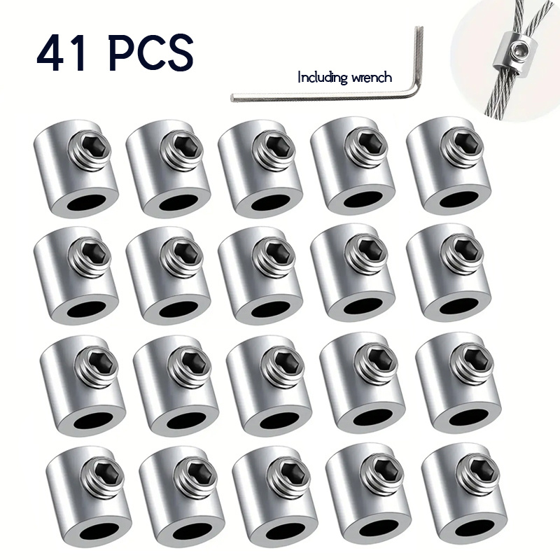 E-shop 41-teiliges Drahtseil-Clip-Set - Einlochdesign, hohe Festigkeit, korrosionsbeständige Befestigungsschnur, geeignet für 1-mm- bis 1,5-mm-Seil,