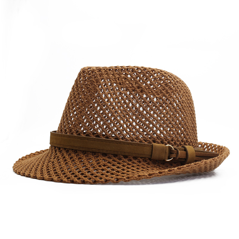 Men Jazz Fedora Hat, Casual Sun, Unisex Couple Fashion Hat, Hollow Out Design With Belt, British Style Outdoor Travel…: retailer-supplied image