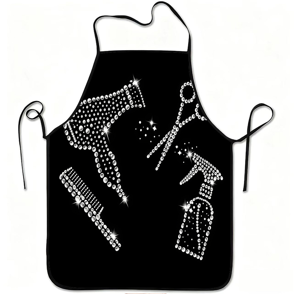 TEMU 1pc 2d Flat Hair Salon Tool Pattern Printed Apron, Durable And Easy To Clean, Polyester Material, Suitable For Kitchen Cooking, Gardening,