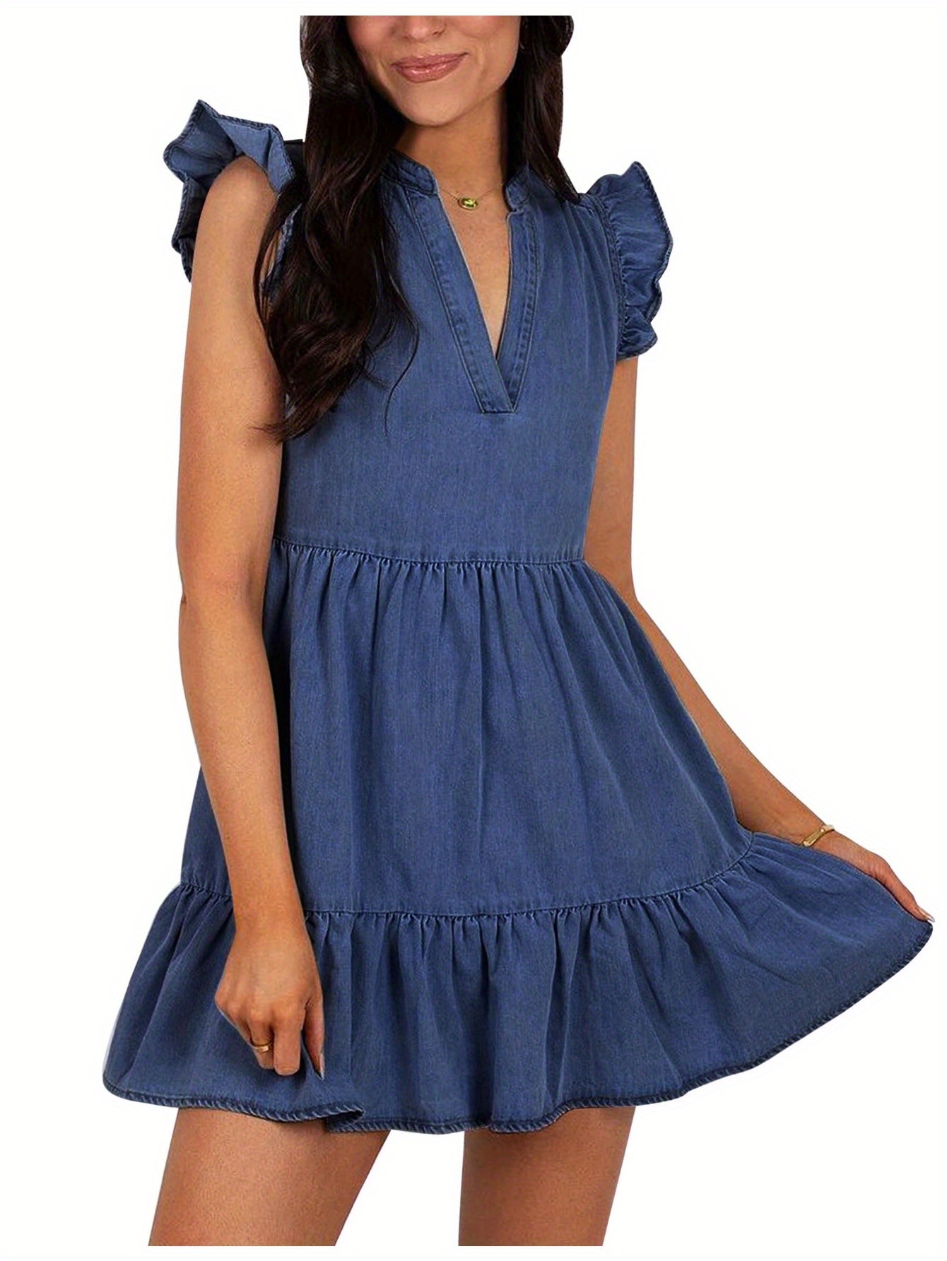 womens denim mini dress short sleeves v neck - Temu