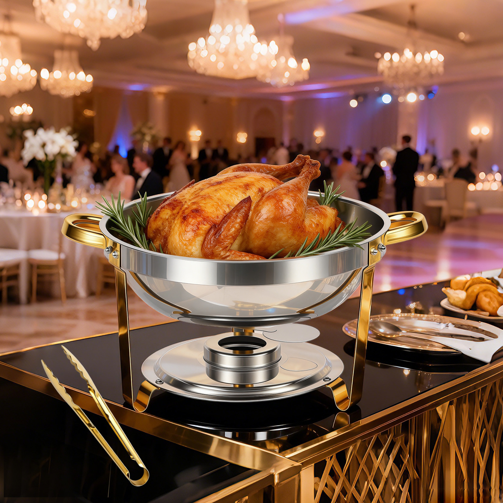 Image of Chafing Dishes For Buffet 1/2/4 Pack, 6qt Stainless Steel Round Chafing Dish Buffet Set For Parties, Wedding, Christmas Gatherings, Catering Events[ Glass Cover] Buffet Servers And Warmers - Cooking