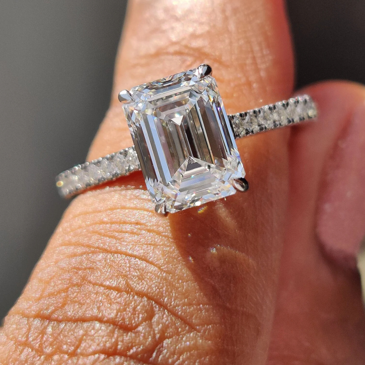 Emerald Cut Moissanite Engagement Ring in 925 Silver