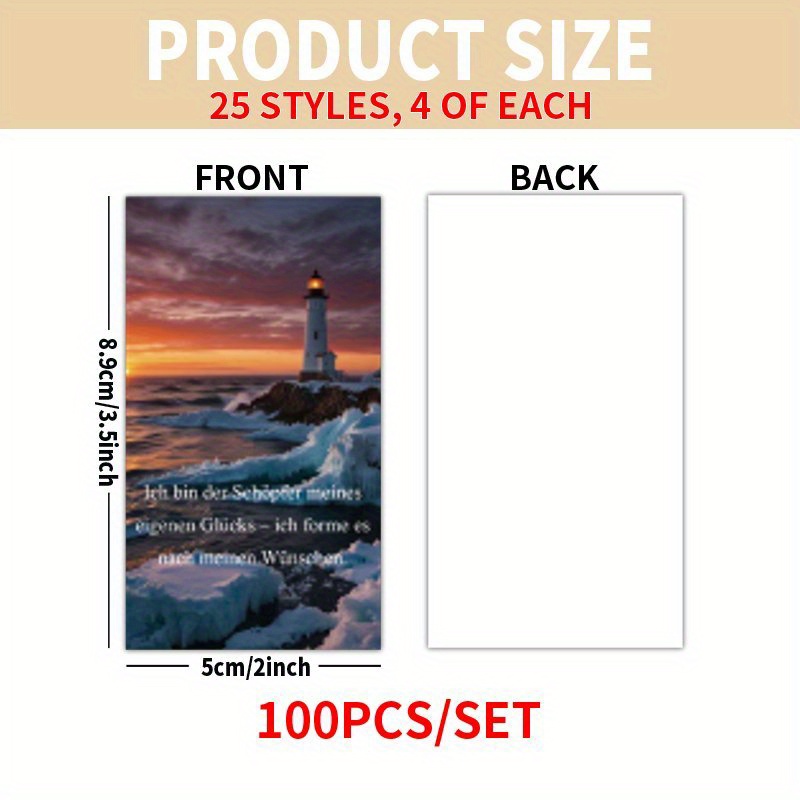 TEMU Set mit 100 motivierenden Zitat-Kunstkarten mit deutscher Sonnenuntergangsstrand-, mit 25 unterschiedlichen Designs, 4 Exemplare jeder, für
