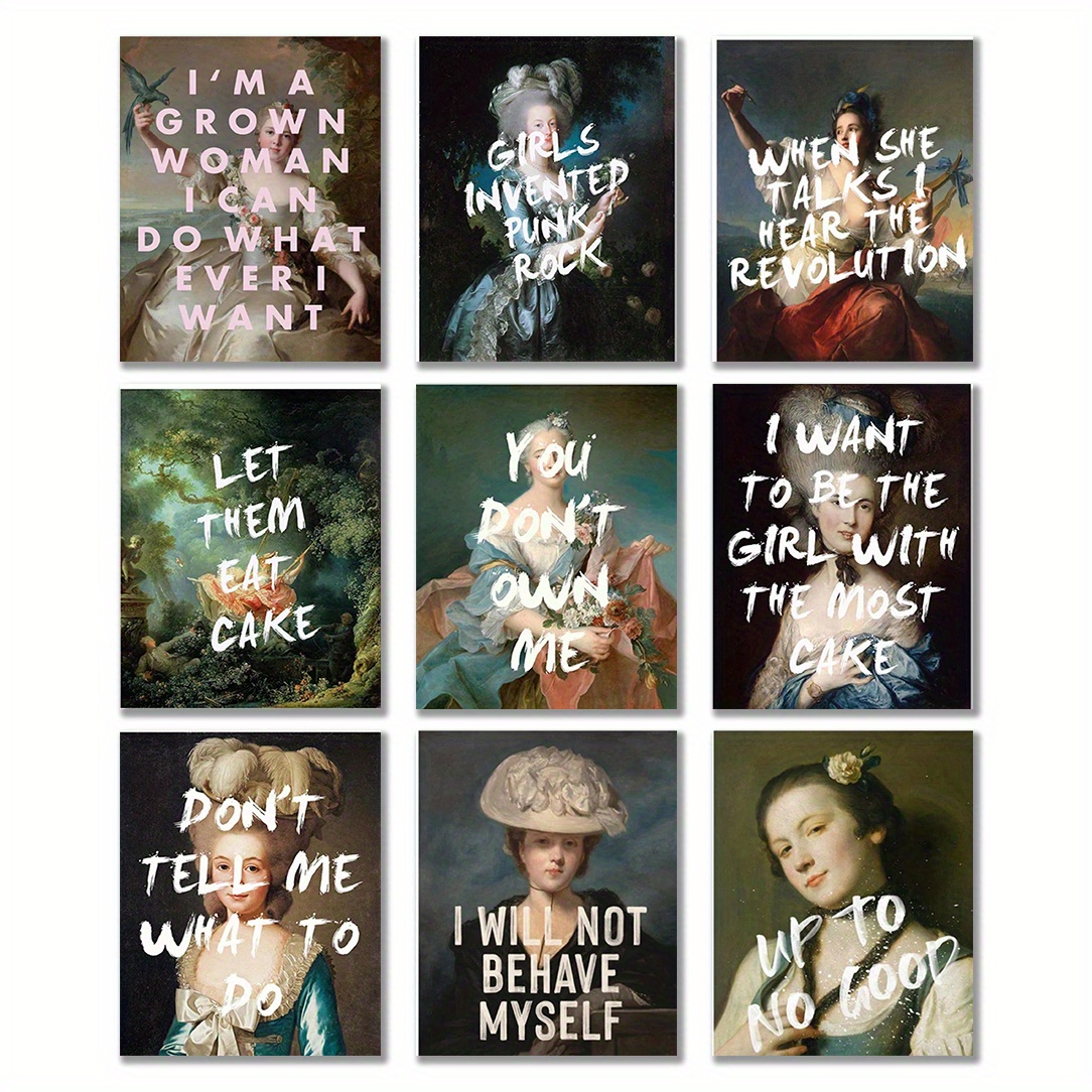 

Room Decor 9pcs Set Posters, , Famous Painting With Inspirational Quotes, Female Empowerment Classroom Decor, Paper Material, 8x10 Inches, Creative Gifts, Room Decor