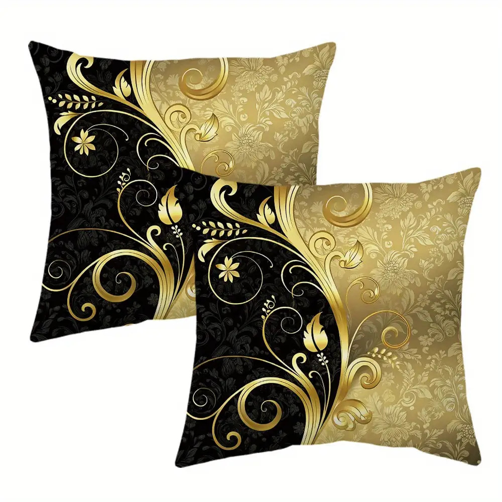 TEMU 2pcs Two-dimensional Printed Pillowcase, Luxurious Black And Golden Pattern Decorative Style Pillowcase, Suitable For Home Sofa Decoration, Home