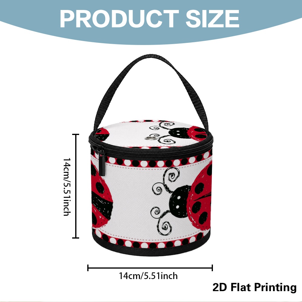 TEMU (2d Flat)1pcs Ladybug Colorful Design Wool Yarn Storage Bag,with Zipper,cylindrical,foldable,easy To Carry,for Living Room Craft Layout,yarn