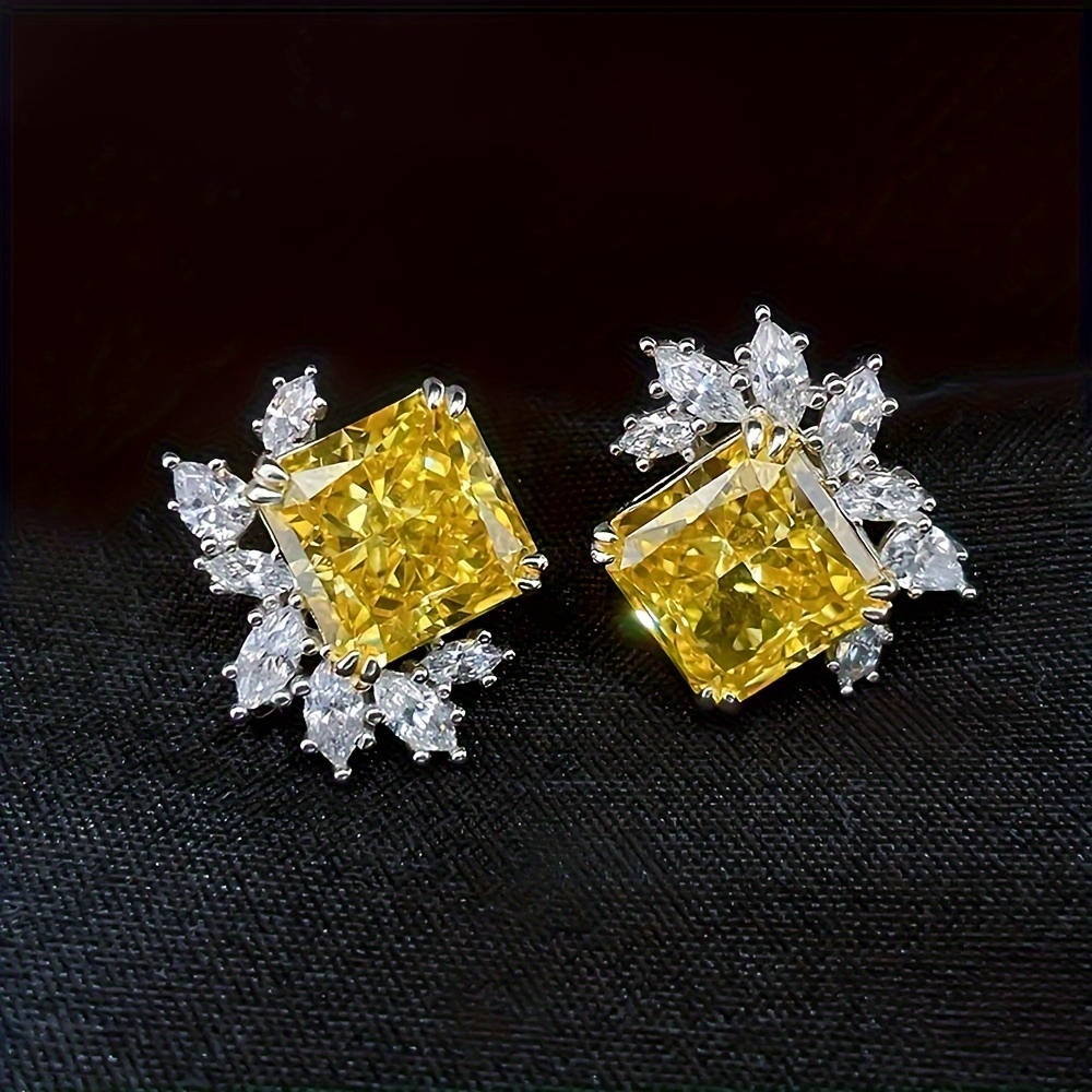 TEMU Luxurious And Exquisite Square Leaf Design Stud Earrings, Fashionable Floral Square Women's Earrings, Versatile Elegant Classic Women's Jewelry,