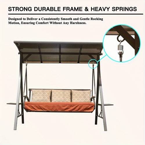 adjustable canopy 3 person patio swing hammock glider with 3 cushions durable pp frame weather resistant fabric ergonomic armrests for garden balcony backyard relaxation