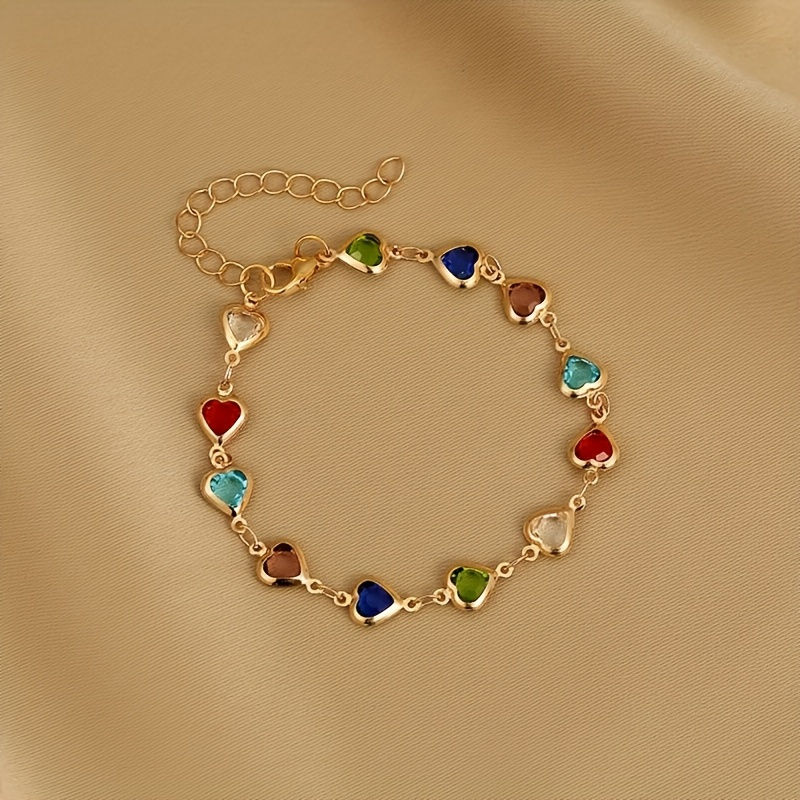 retro elegant heart shaped cube bracelet colorful shiny beads girl daily party jewelry valentines day gift Product details 3
