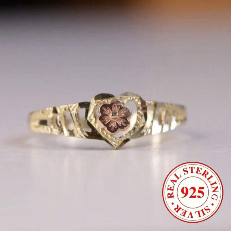TEMU 925 Sterling Silvery Elegant French Heart-shaped Flower Ring For Women - 7 Sizes , Perfect For Daily Wear, Parties, Festivals, Banquets,