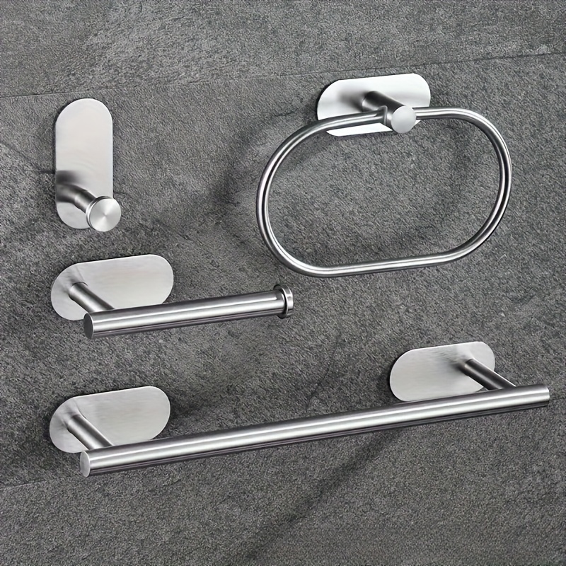 TEMU Rustproof Stainless Steel Bathroom Hardware Set- Sleek , No Drilling Required , Wall Mount Toilet Paper Holder& Towel Rack For Modern Bathrooms